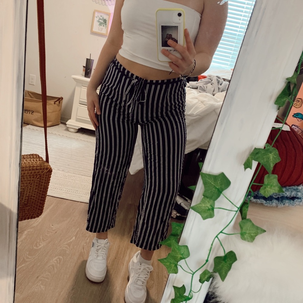 Navy and white striped pants
